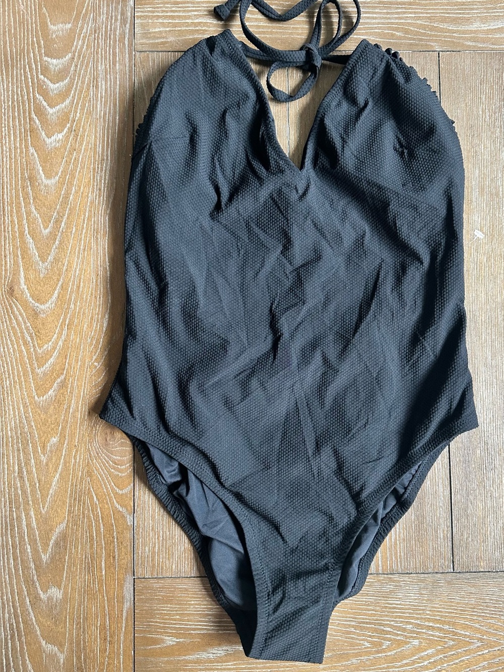 J. Crew Black Textured Halter One-Piece Swimsuit